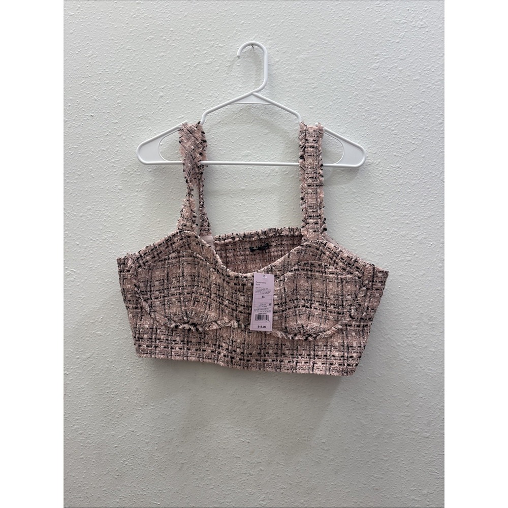 Wild Fable Women's Tweed Bouclé Tiny Tank Top in Pink Size XL